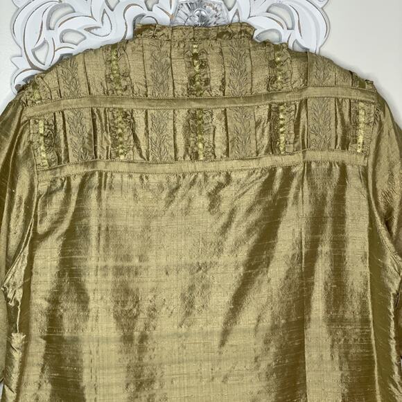 YAK MAGIK Jacket size MEDIUM 100% SILK Long Sleeves Open Front Beaded GOLD Rare - Picture 11 of 16